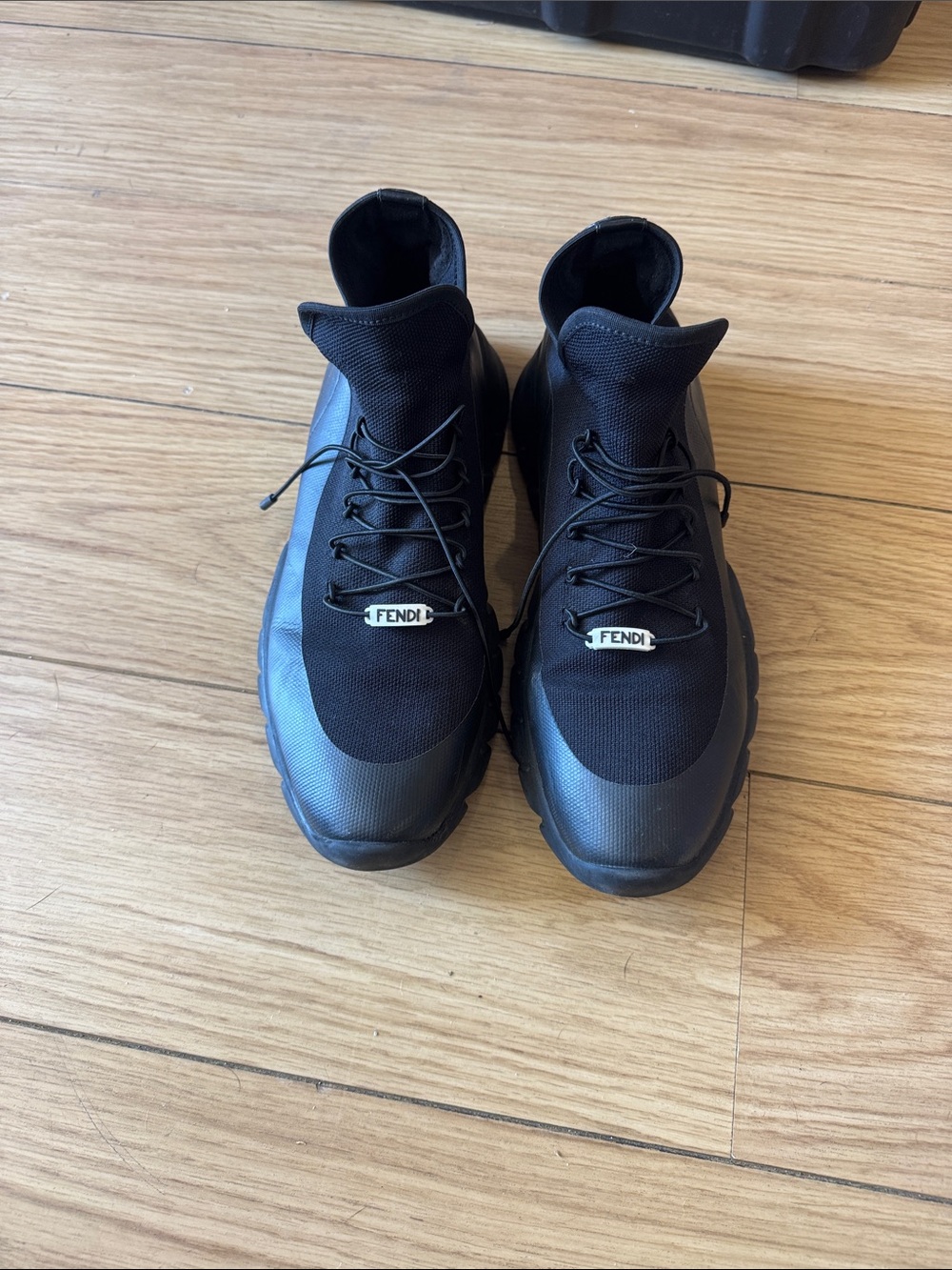 Fendi Black High-Top Sneakers with Logo Lace Hardware